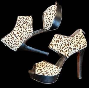 BCBGeneration Leopard Print Calf Hair Platform Peep Toe Heels